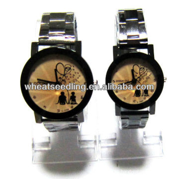 Reloj de color dorado con banda de acero inoxidable para pareja JW-32